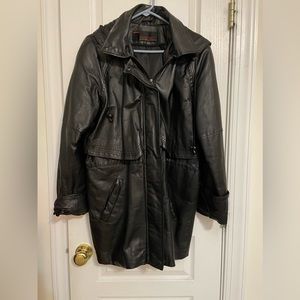 Vintage Phase Two Leather Coat with Hood. Size L.